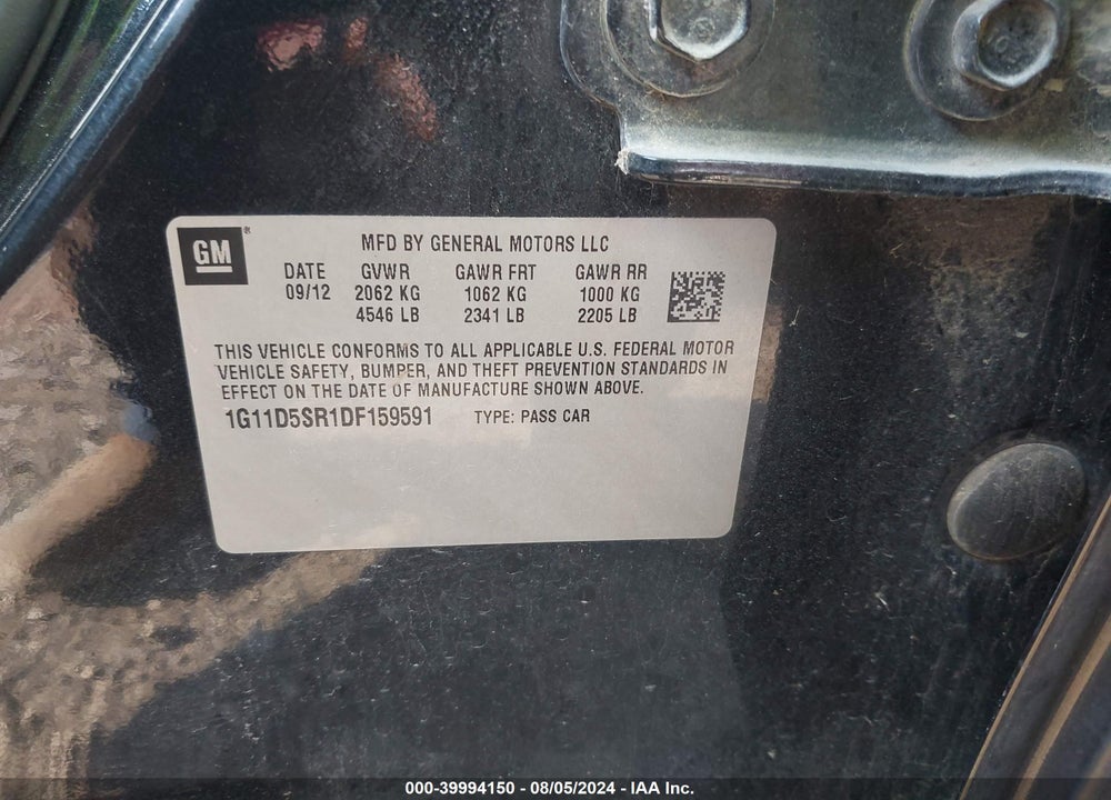 2013 CHEVROLET MALIBU ECO VIN: 1G11D5SR1DF159591