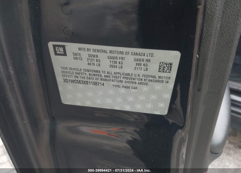 2014 CHEVROLET IMPALA LIMITED LTZ VIN: 2G1WC5E3XE1108714