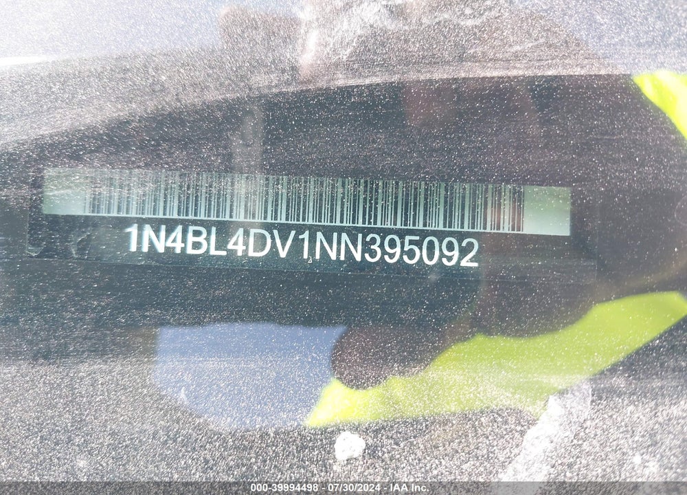 2022 NISSAN ALTIMA SV FWD VIN: 1N4BL4DV1NN395092