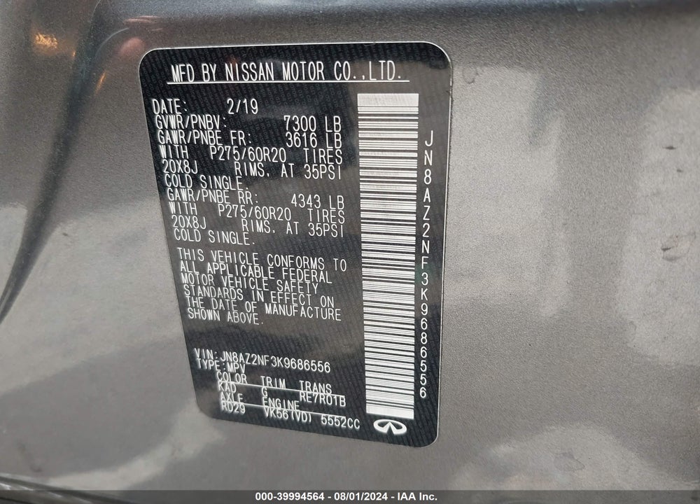 2019 INFINITI QX80 LUXE VIN: JN8AZ2NF3K9686556