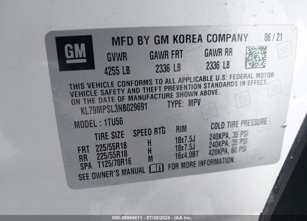 2022 CHEVROLET TRAILBLAZER FWD LT VIN: KL79MPSL3NB029691