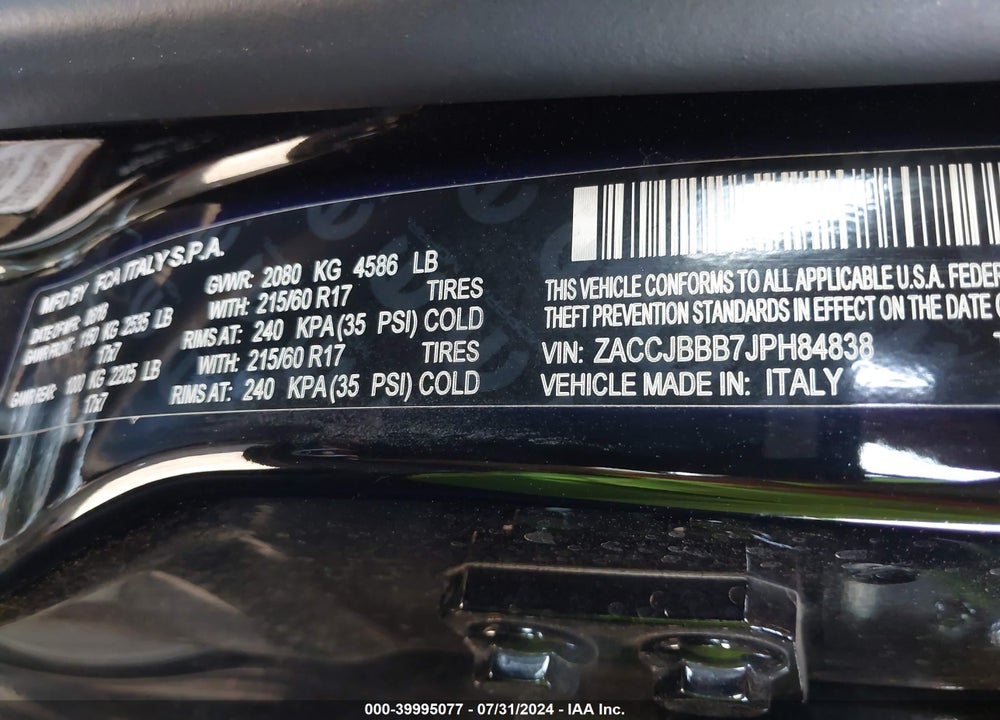 2018 JEEP RENEGADE LATITUDE 4X4 VIN: ZACCJBBB7JPH84838