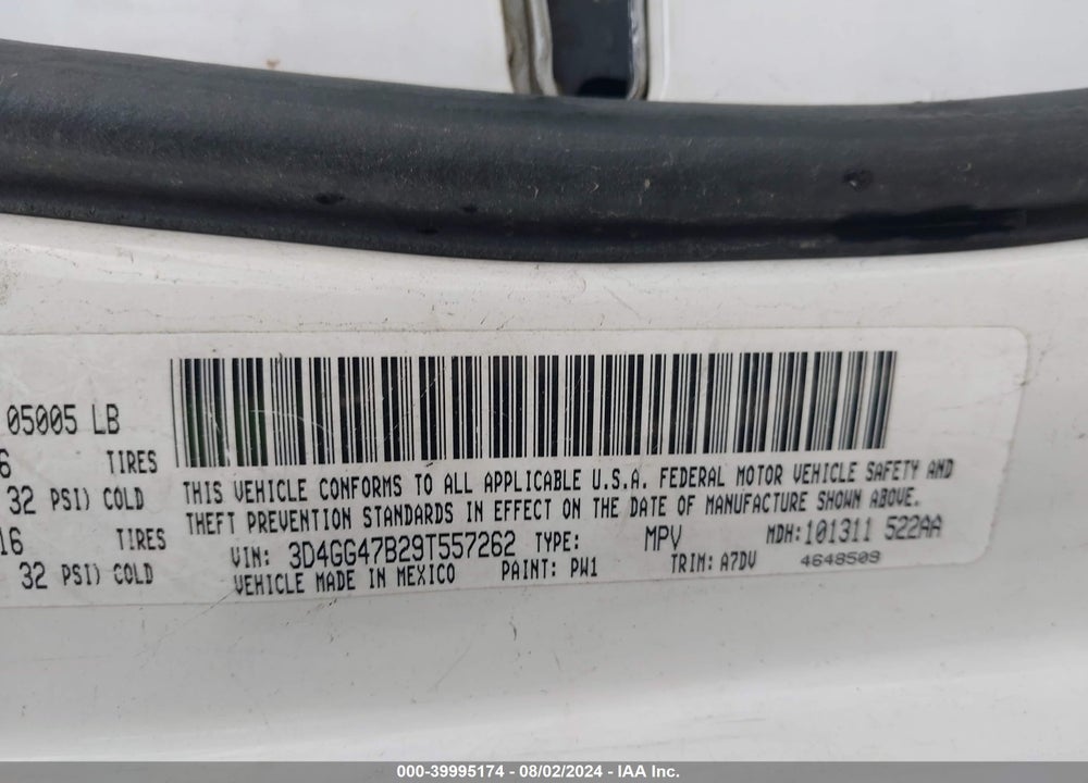 2009 DODGE JOURNEY SE VIN: 3D4GG47B29T557262