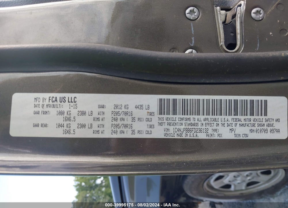 2015 JEEP PATRIOT SPORT VIN: 1C4NJPBB6FD236132
