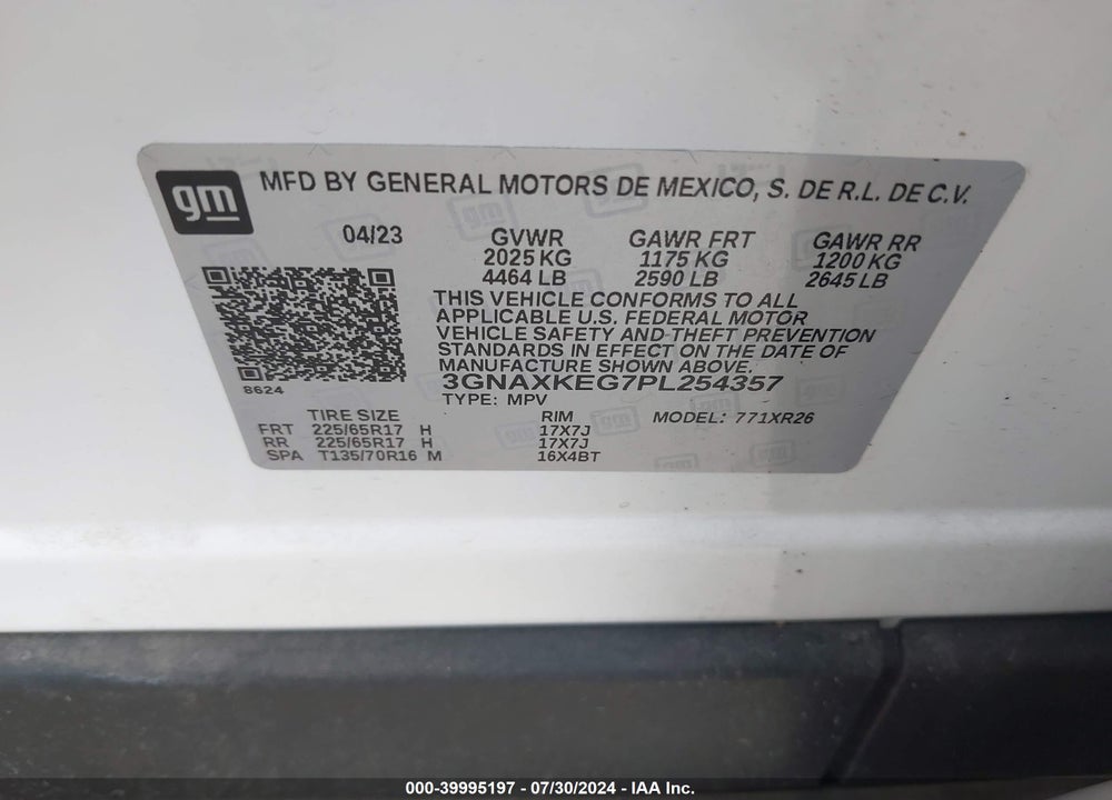 2023 CHEVROLET EQUINOX FWD LT VIN: 3GNAXKEG7PL254357