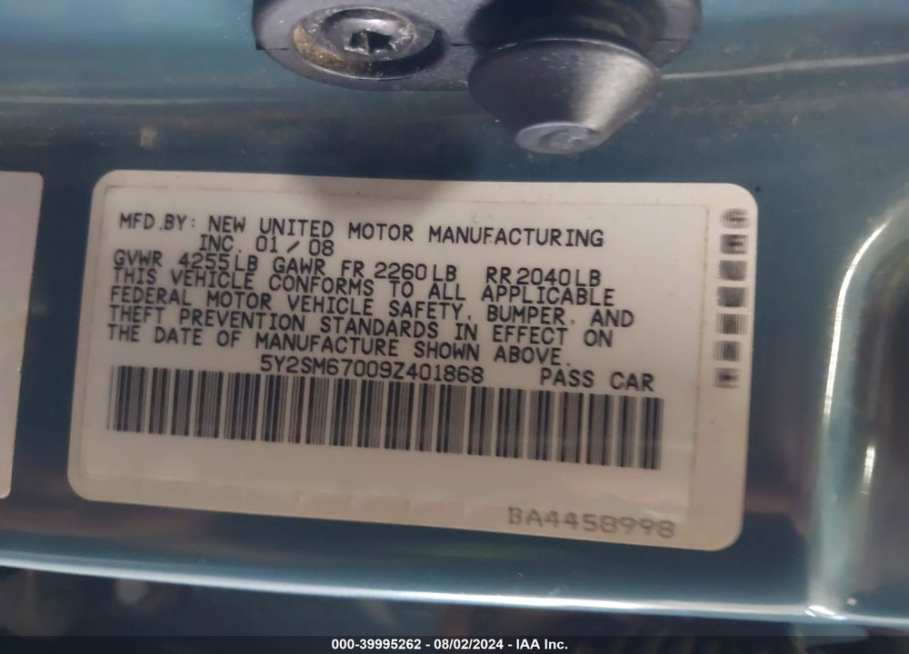 2009 PONTIAC VIBE VIN: 5Y2SM67009Z401868