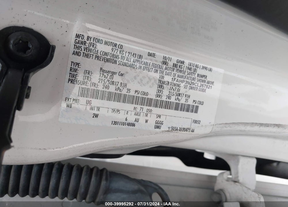 2012 FORD FOCUS TITANIUM VIN: 1FAHP3N29CL267821