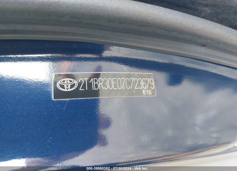 2007 TOYOTA COROLLA LE VIN: 2T1BR30E07C723679