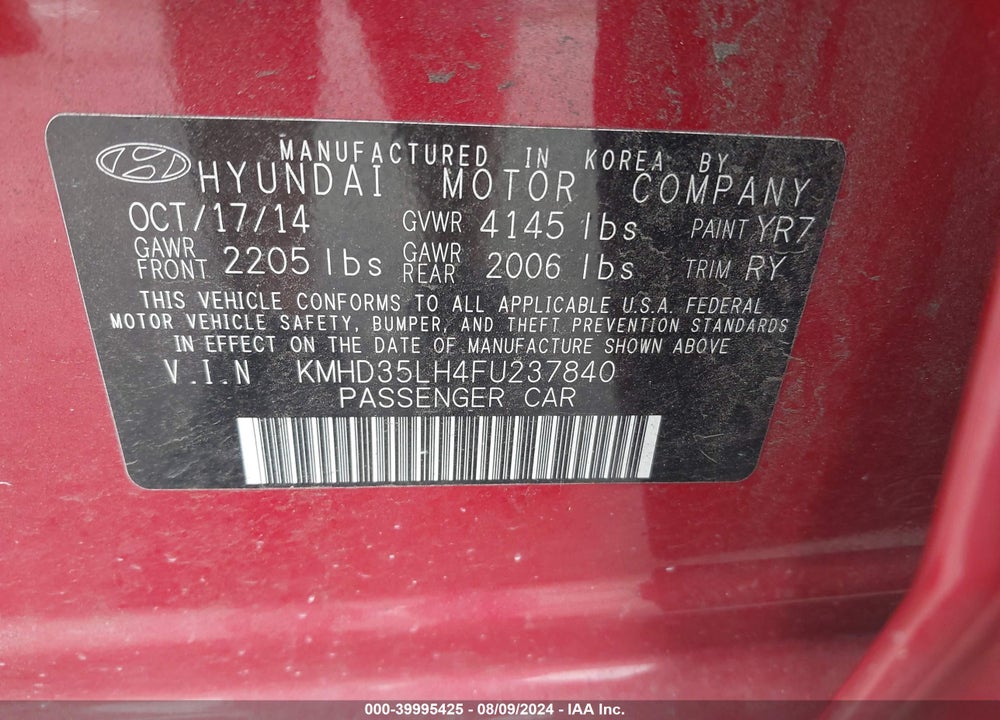 2015 HYUNDAI ELANTRA GT VIN: KMHD35LH4FU237840