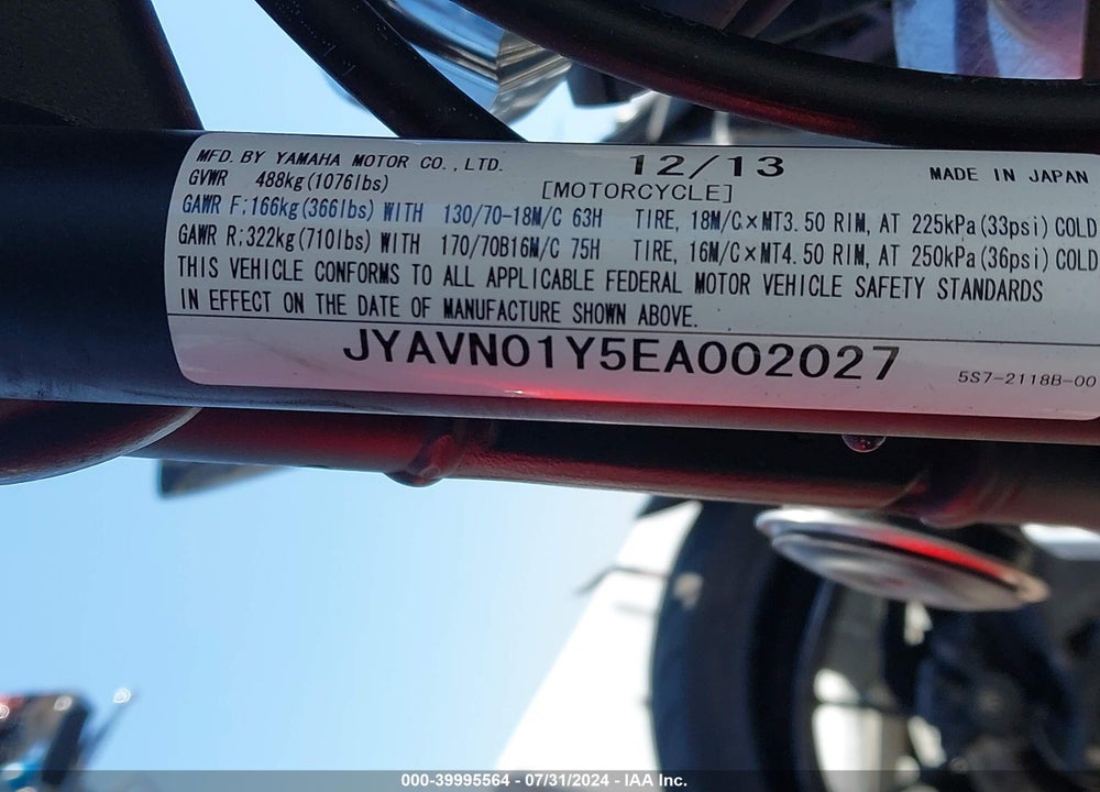 2014 YAMAHA XVS950 AC/CTC VIN: JYAVN01Y5EA002027