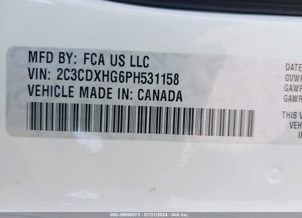 2023 DODGE CHARGER GT VIN: 2C3CDXHG6PH531158