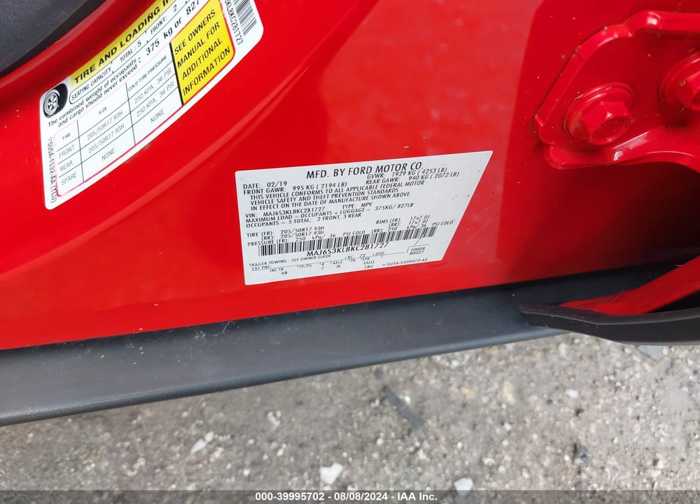 2019 FORD ECOSPORT TITANIUM VIN: MAJ6S3KL8KC281727