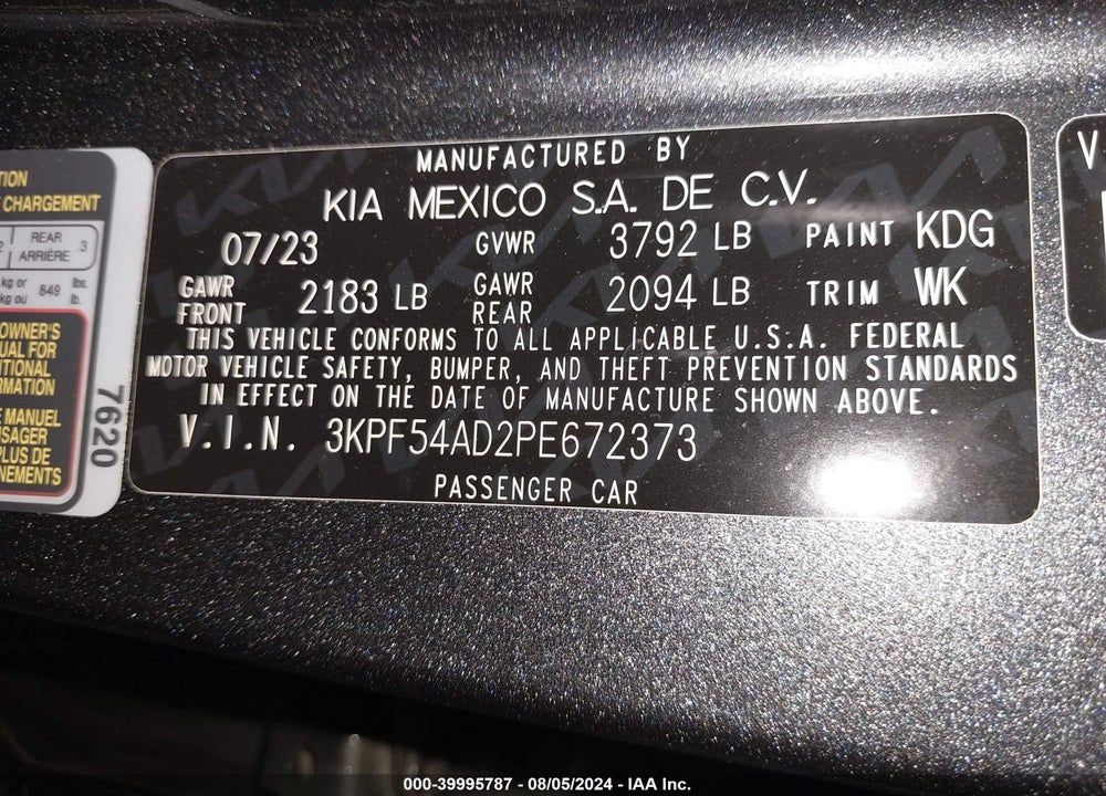 2023 KIA FORTE GT LINE VIN: 3KPF54AD2PE672373