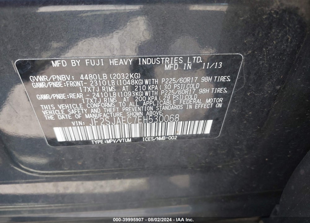 2014 SUBARU FORESTER 2.5I PREMIUM VIN: JF2SJAEC7EH530068