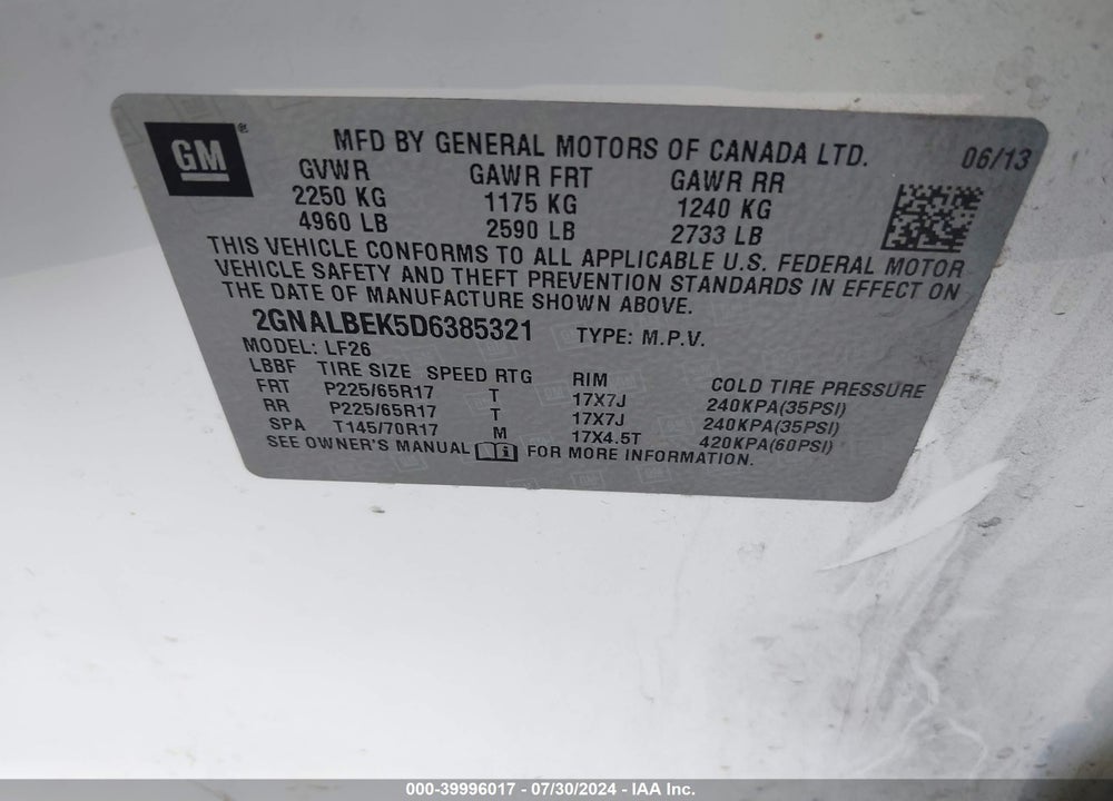 2013 CHEVROLET EQUINOX LS VIN: 2GNALBEK5D6385321