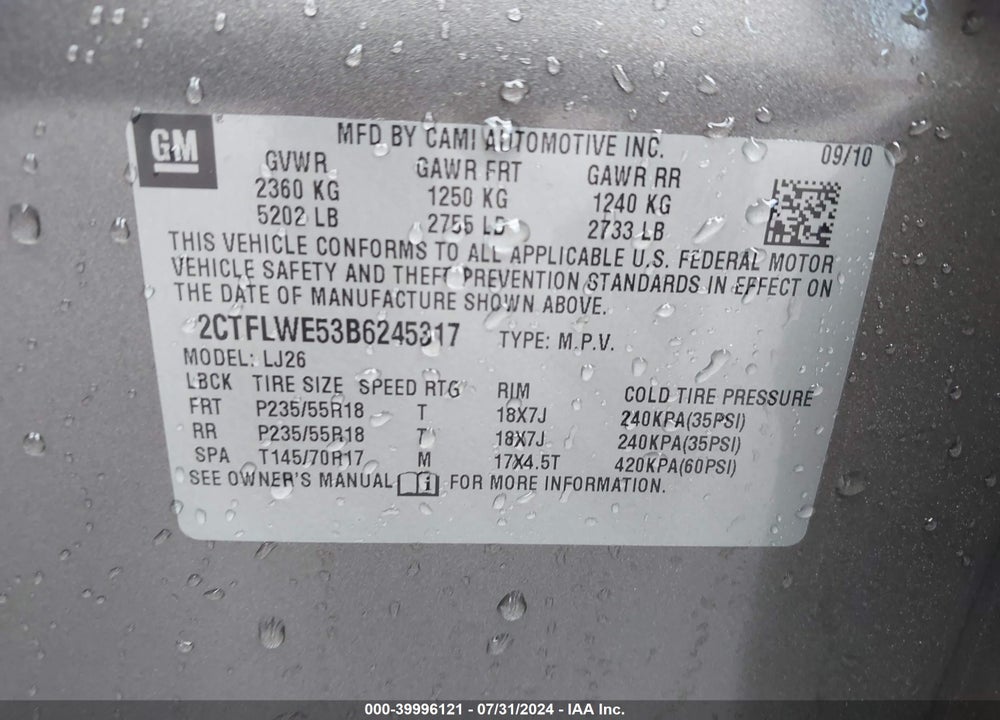 2011 GMC TERRAIN SLT-2 VIN: 2CTFLWE53B6245317