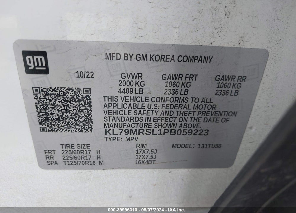 2023 CHEVROLET TRAILBLAZER AWD LT VIN: KL79MRSL1PB059223