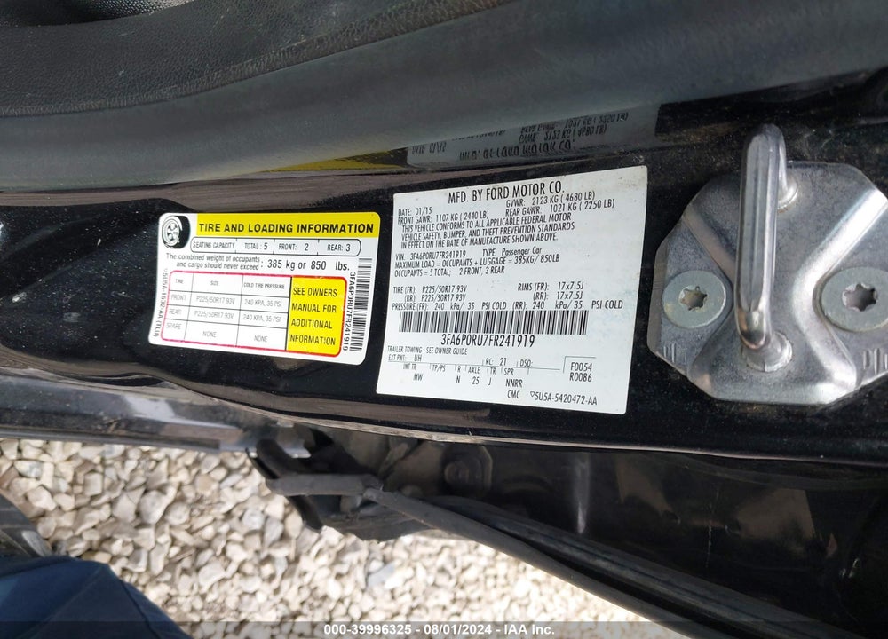 2015 FORD FUSION TITANIUM HYBRID VIN: 3FA6P0RU7FR241919