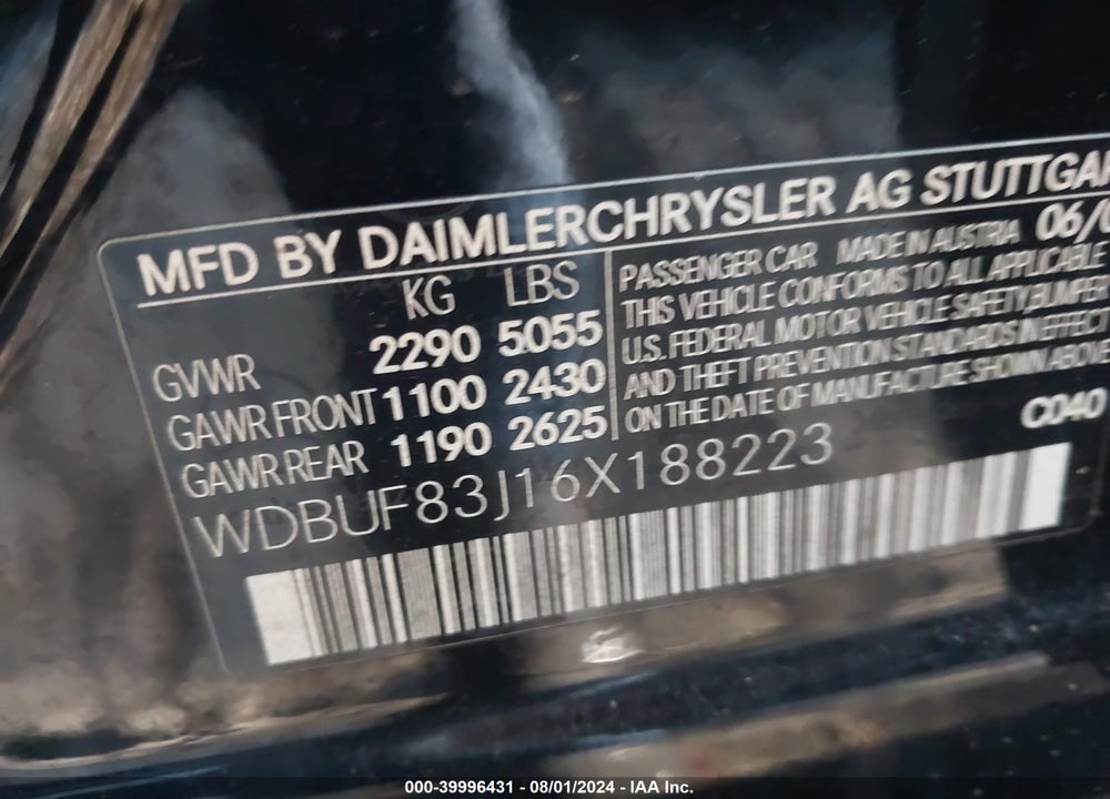 2006 MERCEDES-BENZ E 500 4MATIC VIN: WDBUF83J16X188223