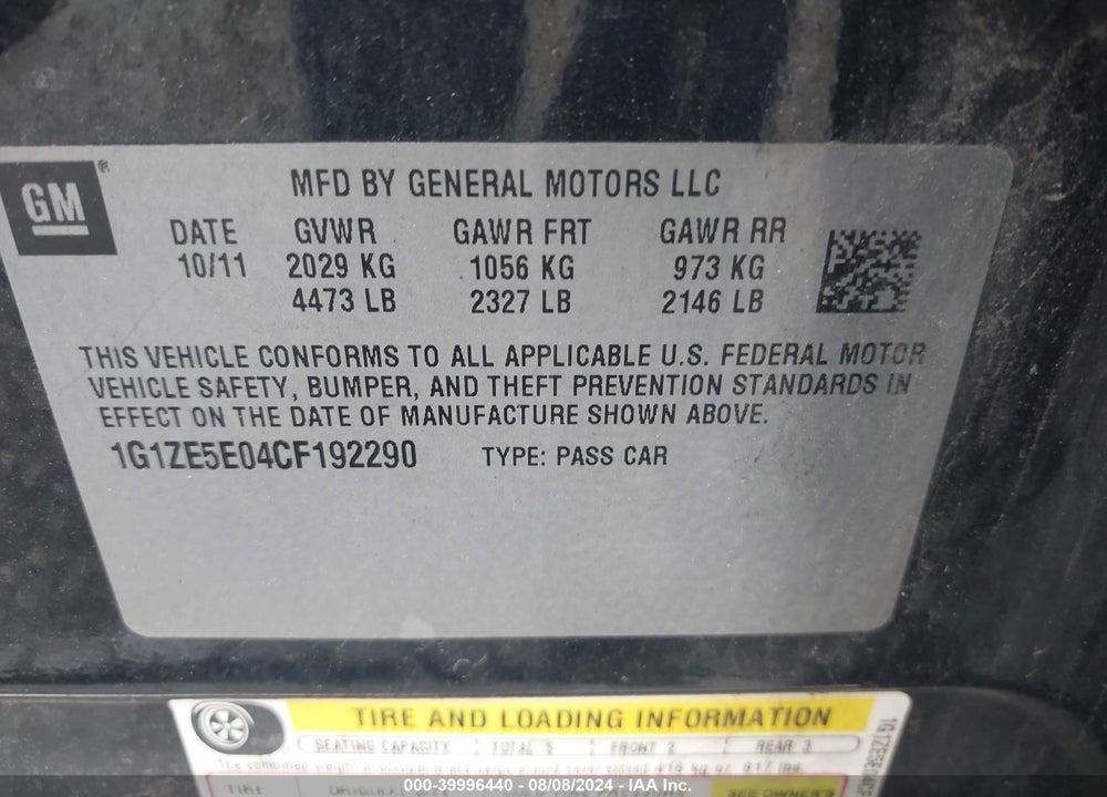 2012 CHEVROLET MALIBU 1LZ VIN: 1G1ZE5E04CF192290