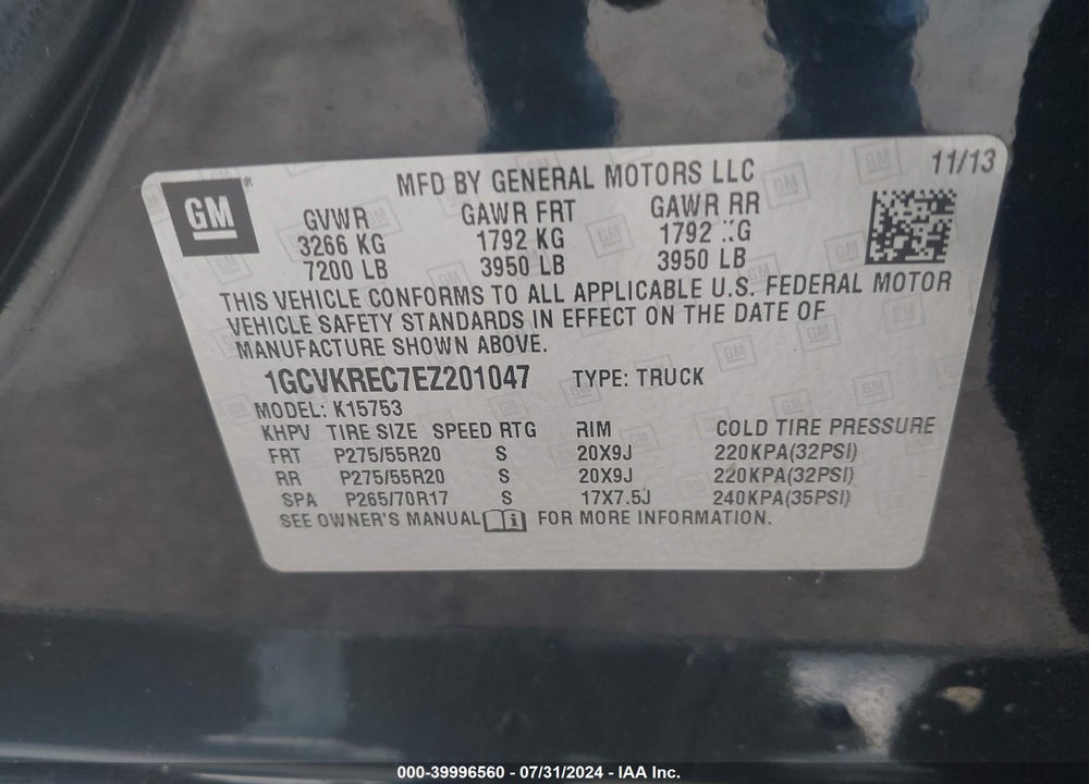 2014 CHEVROLET SILVERADO 1500 1LT VIN: 1GCVKREC7EZ201047