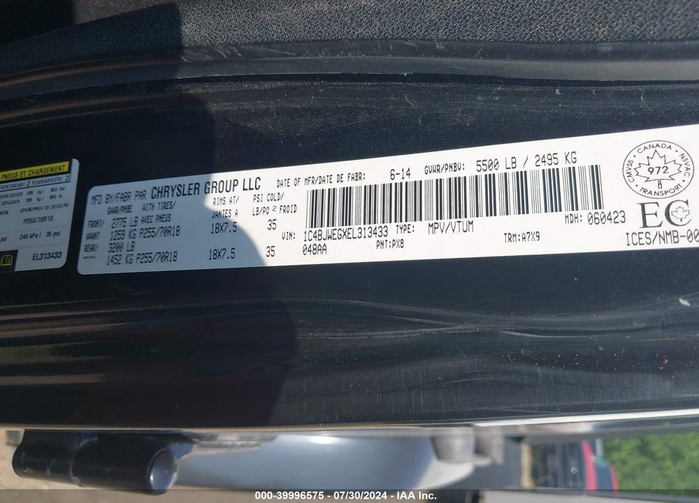 2014 JEEP WRANGLER UNLIMITED SAHARA VIN: 1C4BJWEGXEL313433