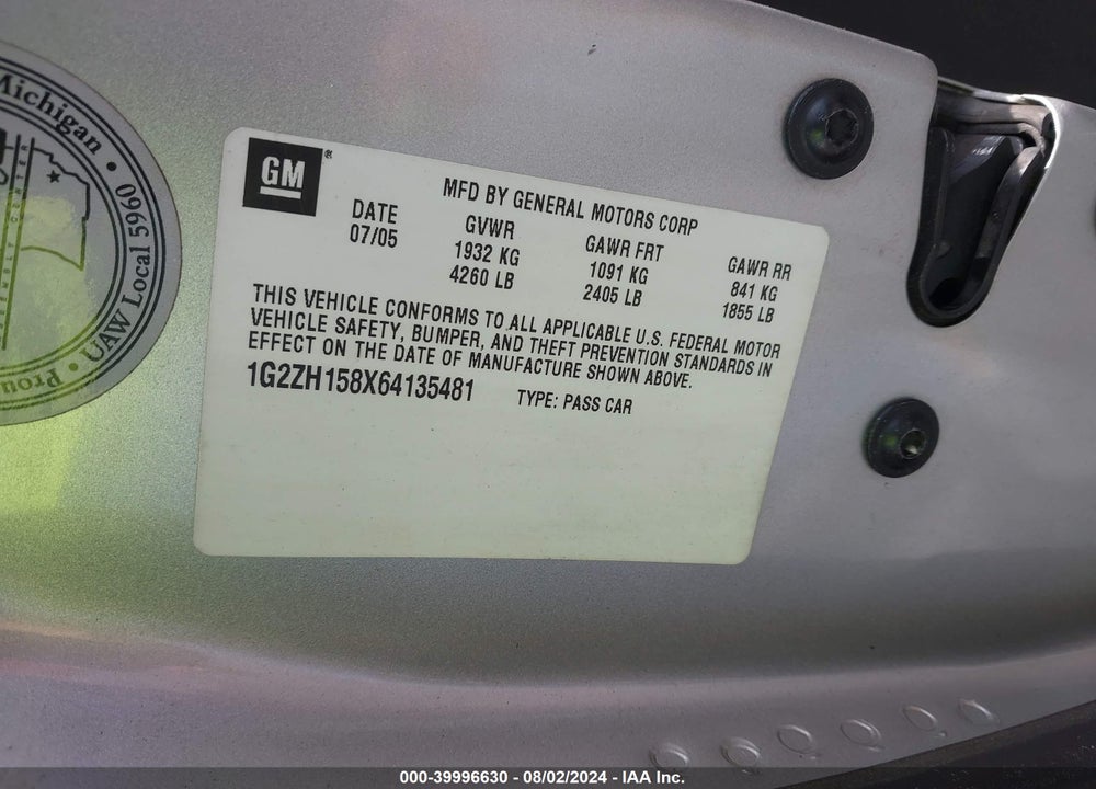 2006 PONTIAC G6 GT VIN: 1G2ZH158X64135481