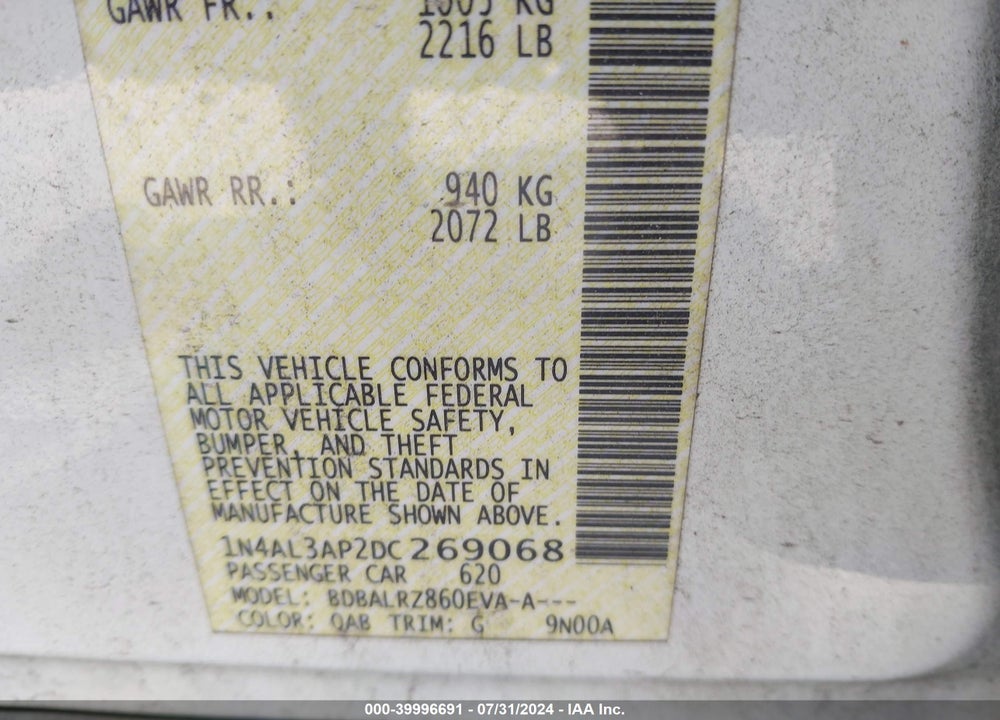2013 NISSAN ALTIMA 2.5 S VIN: 1N4AL3AP2DC269068
