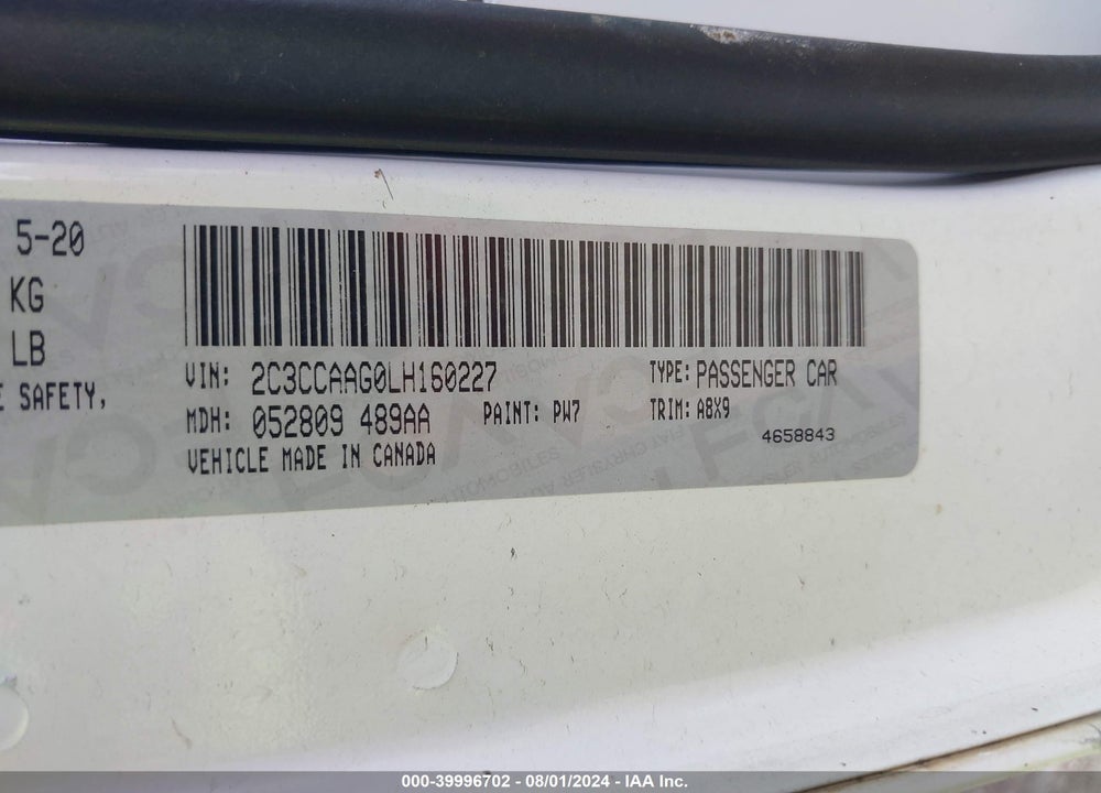 2020 CHRYSLER 300 TOURING VIN: 2C3CCAAG0LH160227