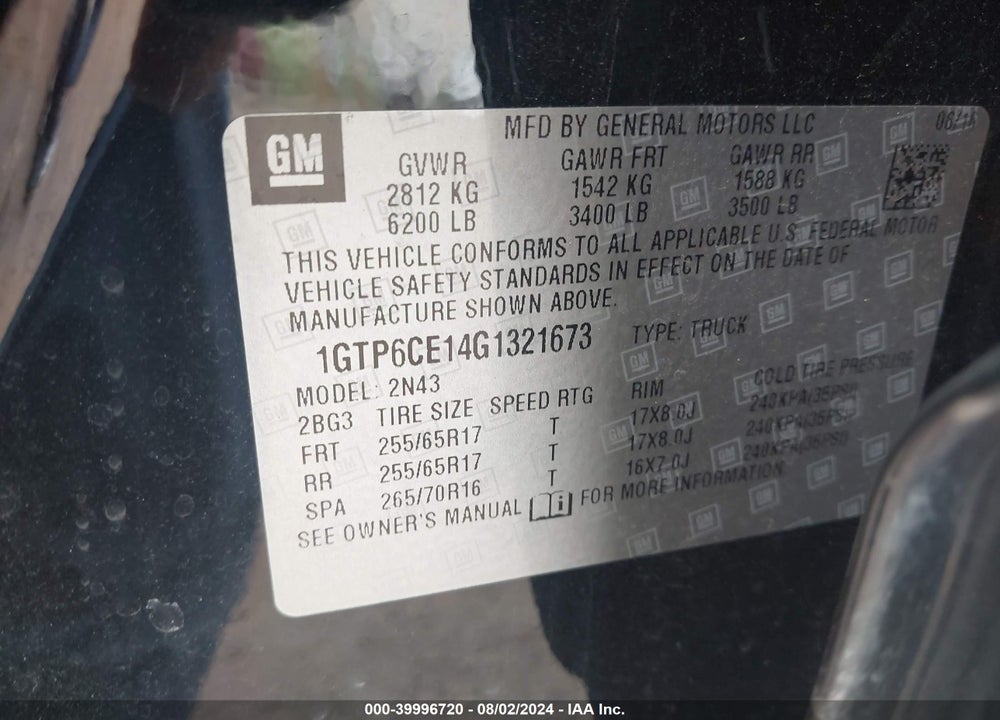 2016 GMC CANYON SLE VIN: 1GTP6CE14G1321673