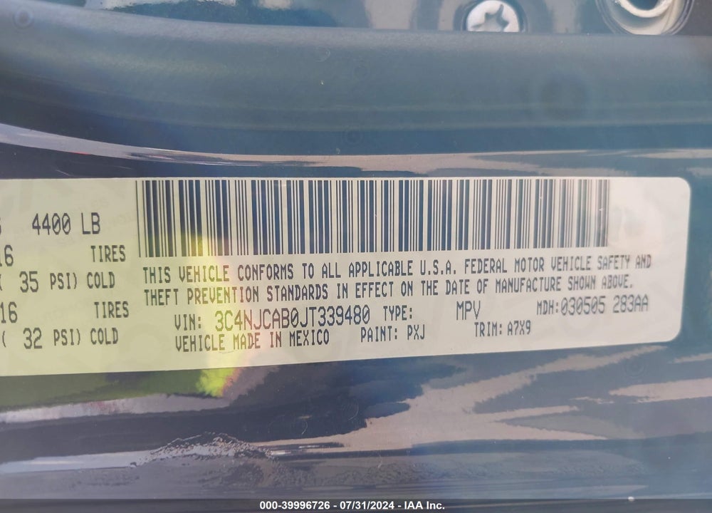 2018 JEEP COMPASS SPORT FWD VIN: 3C4NJCAB0JT339480