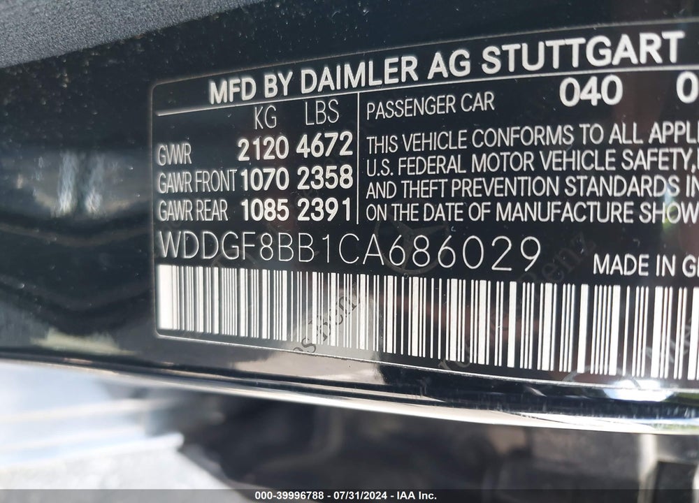 2012 MERCEDES-BENZ C 300 LUXURY 4MATIC/SPORT 4MATIC VIN: WDDGF8BB1CA686029