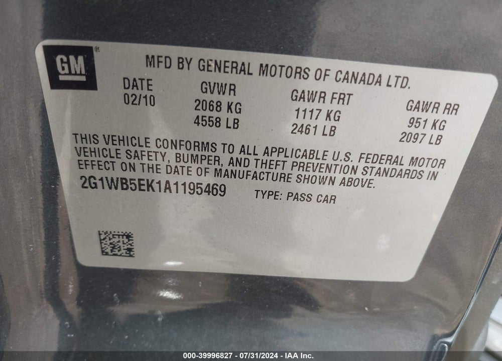 2010 CHEVROLET IMPALA LT VIN: 2G1WB5EK1A1195469