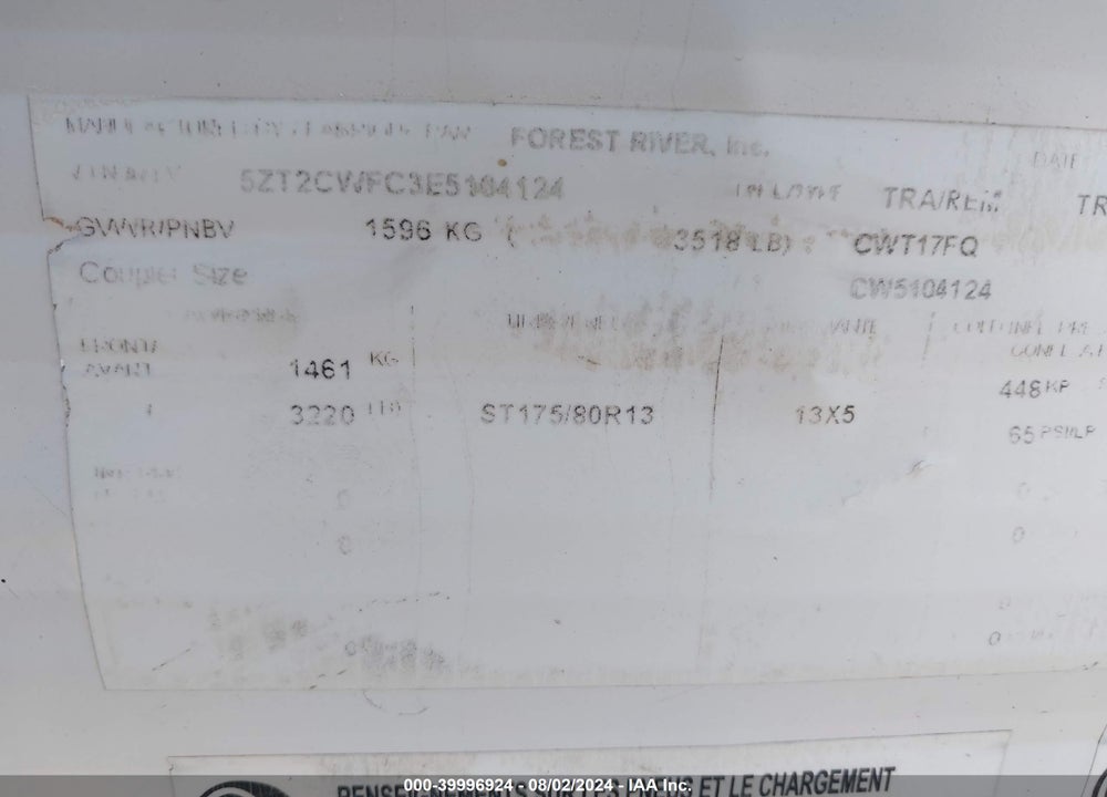 2014 CLIPPER OTHER VIN: 5ZT2CWFC3E5104124