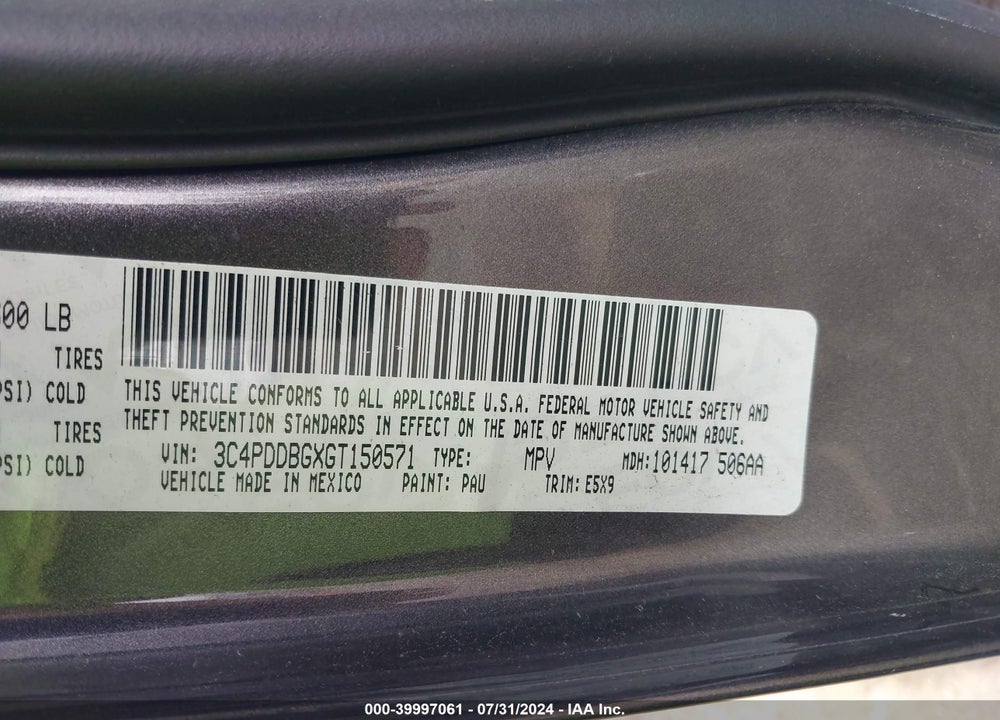 2016 DODGE JOURNEY SXT VIN: 3C4PDDBGXGT150571