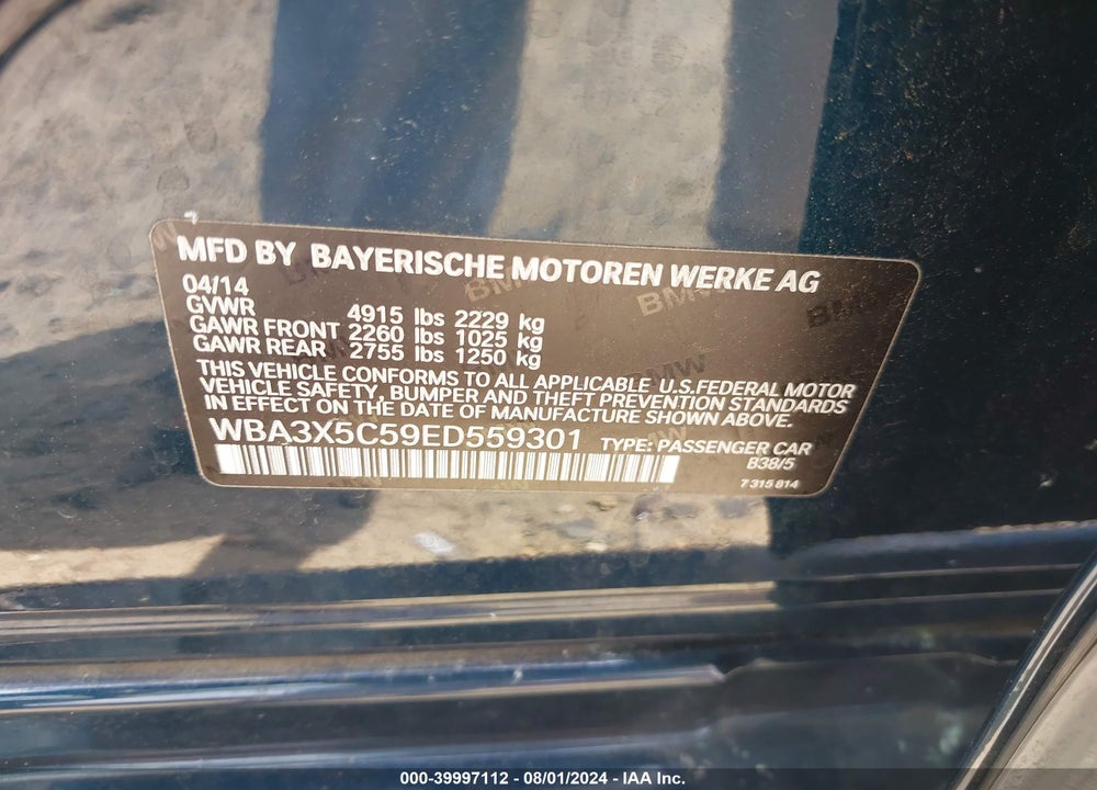 2014 BMW 328I GRAN TURISMO XDRIVE VIN: WBA3X5C59ED559301