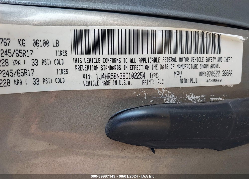 2006 JEEP GRAND CHEROKEE LIMITED VIN: 1J4HR58N36C102254