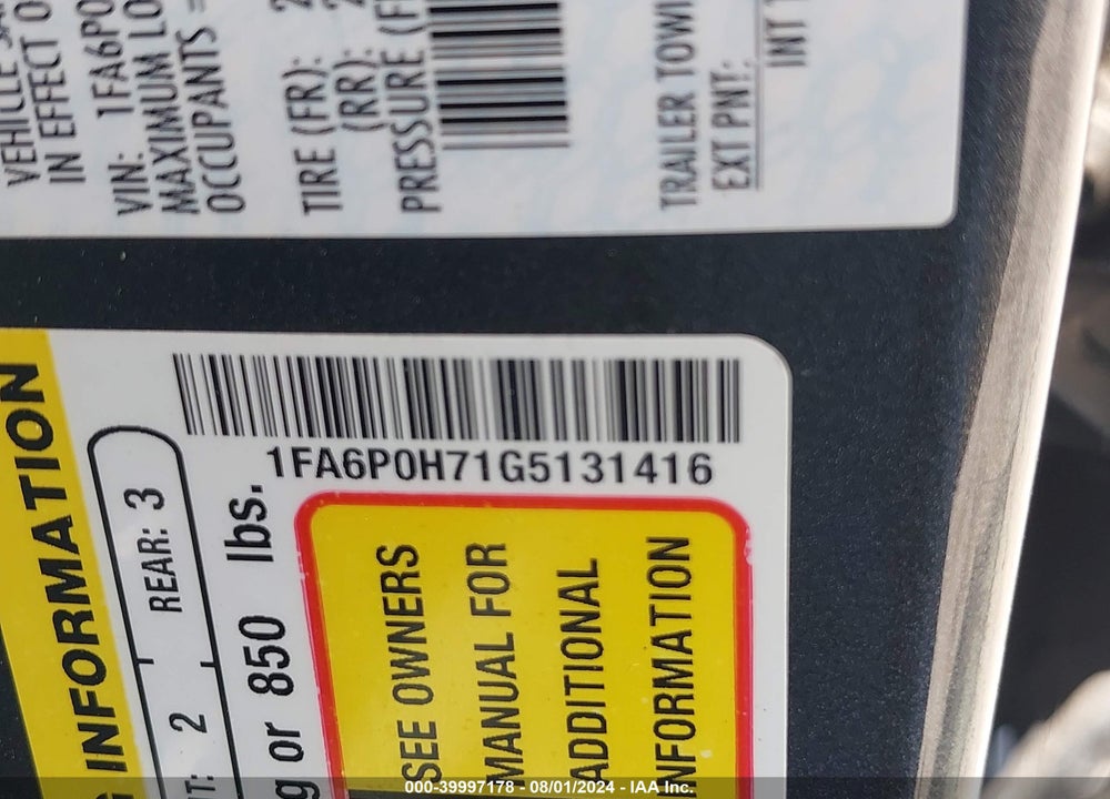 2016 FORD FUSION SE VIN: 1FA6P0H71G5131416