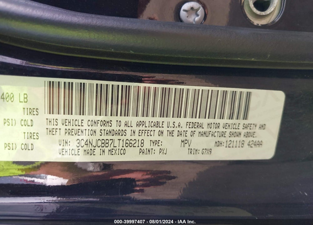 2020 JEEP COMPASS LATITUDE FWD VIN: 3C4NJCBB7LT166218