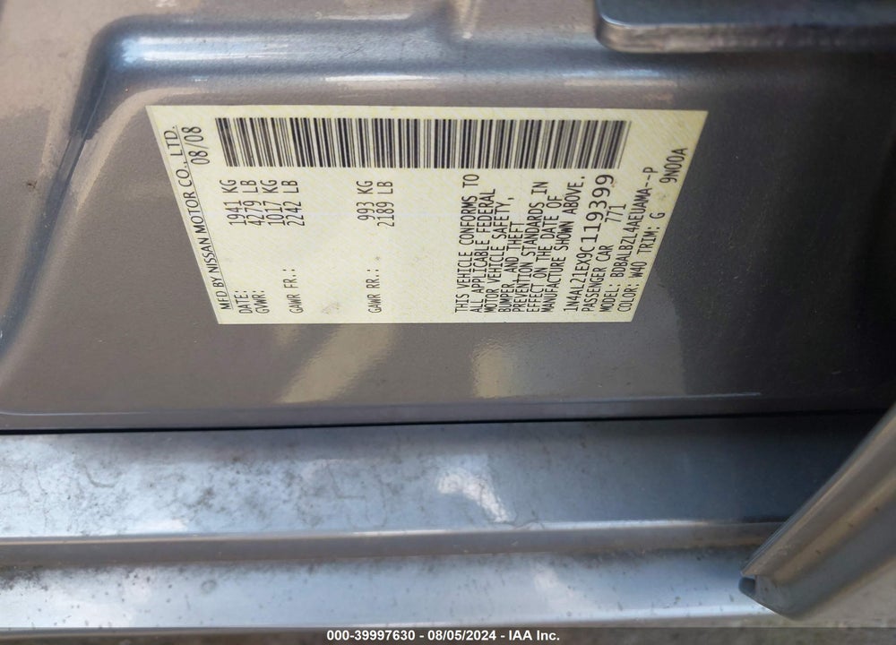 2009 NISSAN ALTIMA 2.5 S VIN: 1N4AL21EX9C119399