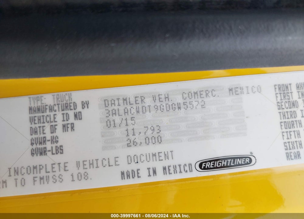 2016 FREIGHTLINER M2 106 MEDIUM DUTY VIN: 3ALACWDT9GDGW5572