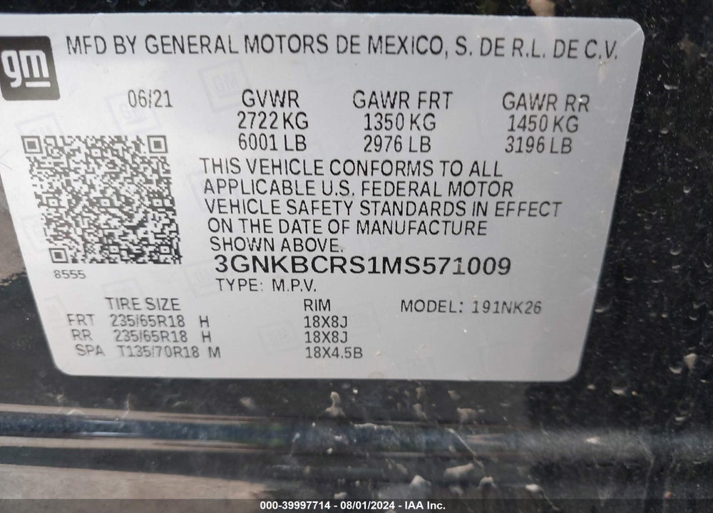 2021 CHEVROLET BLAZER FWD 2LT VIN: 3GNKBCRS1MS571009