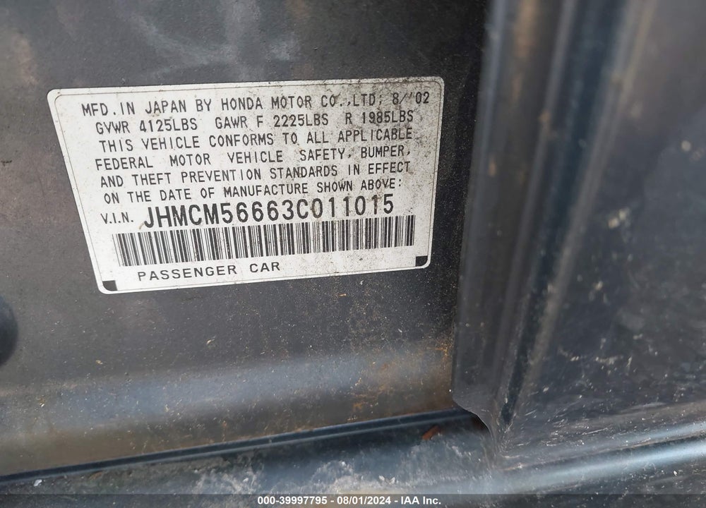 2003 HONDA ACCORD 2.4 EX VIN: JHMCM56663C011015