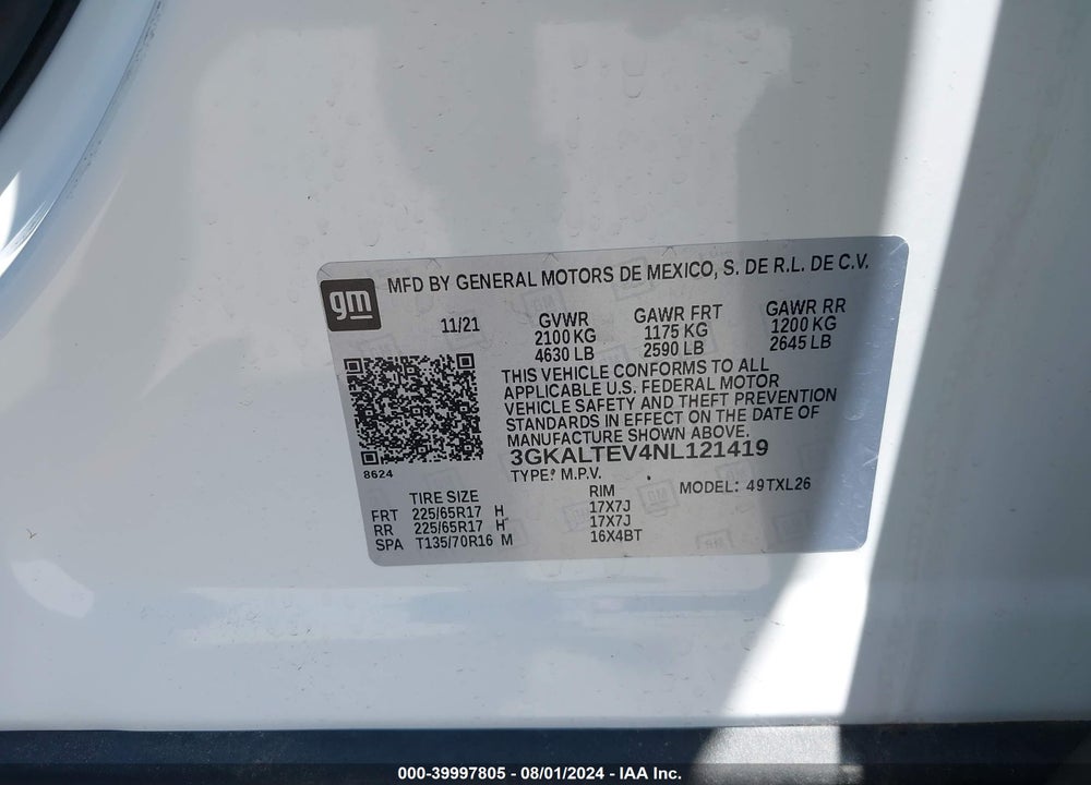 2022 GMC TERRAIN AWD SLE VIN: 3GKALTEV4NL121419