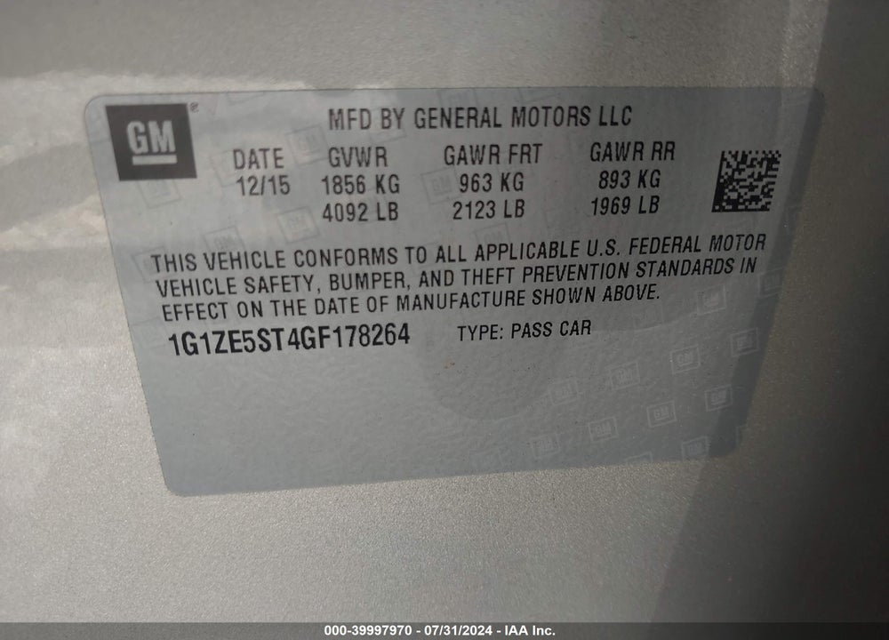 2016 CHEVROLET MALIBU 1LT VIN: 1G1ZE5ST4GF178264