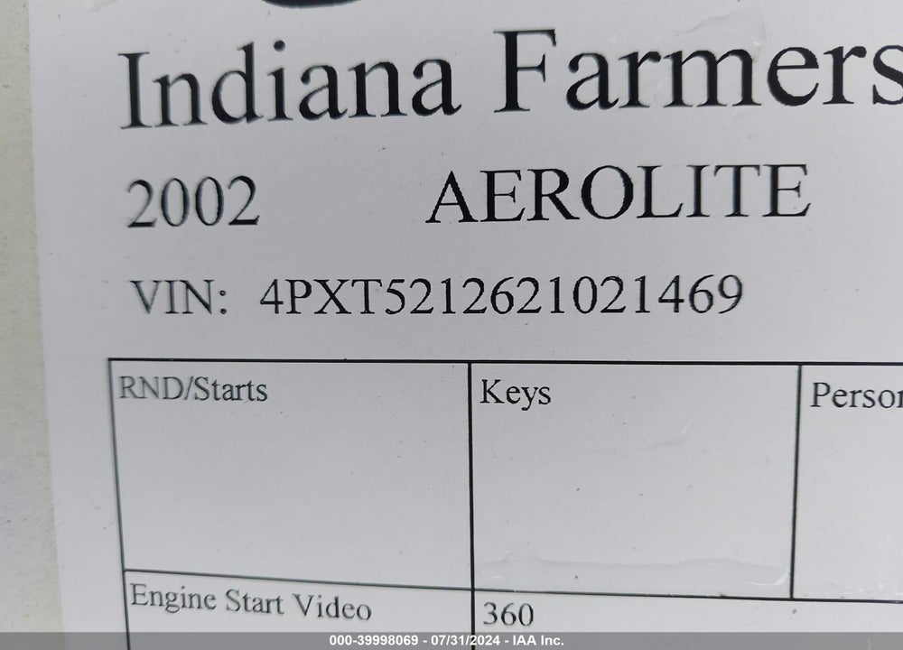 2002 AEROLITE OTHER VIN: 4PXT5212621021469