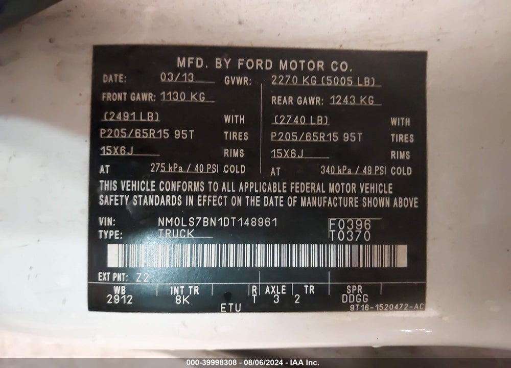 2013 FORD TRANSIT CONNECT XLT VIN: NM0LS7BN1DT148961