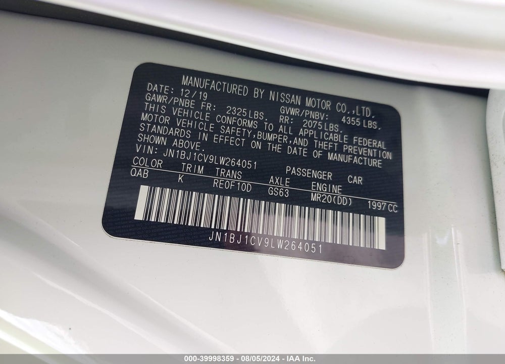 2020 NISSAN ROGUE SPORT SL FWD XTRONIC CVT VIN: JN1BJ1CV9LW264051
