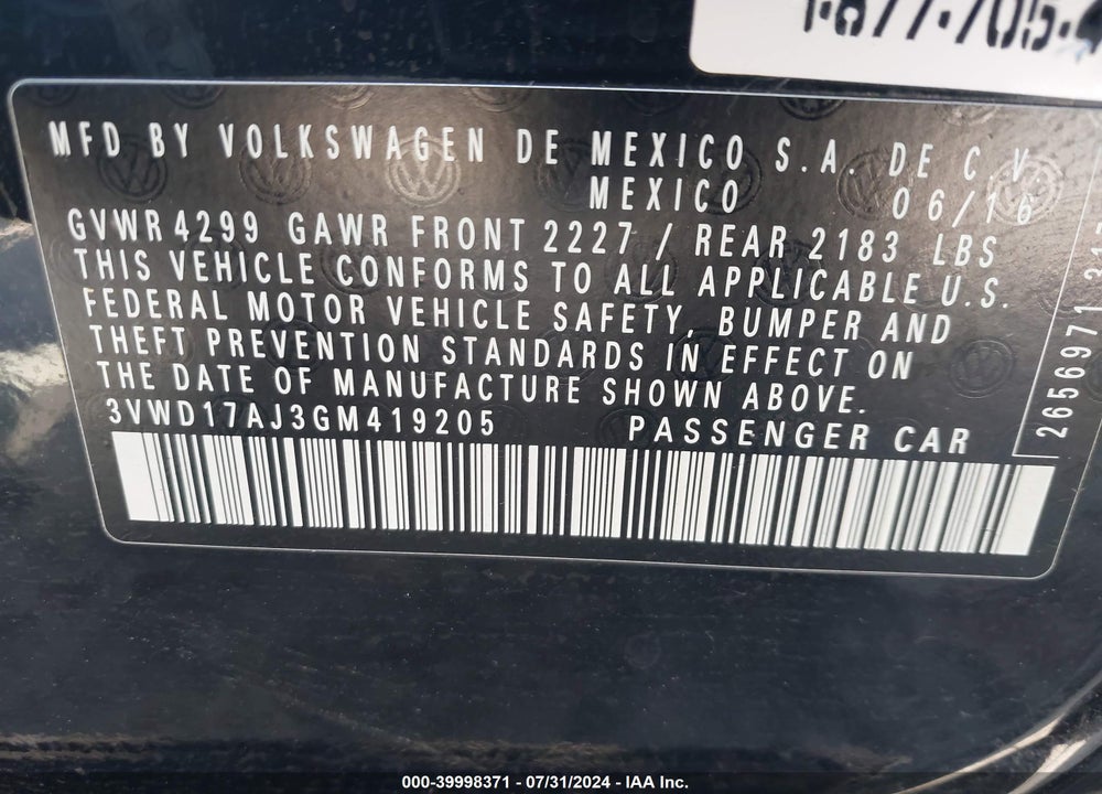 2016 VOLKSWAGEN JETTA 1.8T SPORT VIN: 3VWD17AJ3GM419205