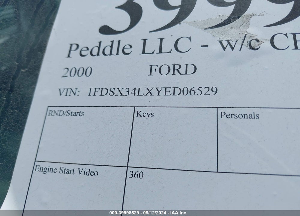 2000 FORD F-350 LARIAT/XL/XLT VIN: 1FDSX34LXYED06529